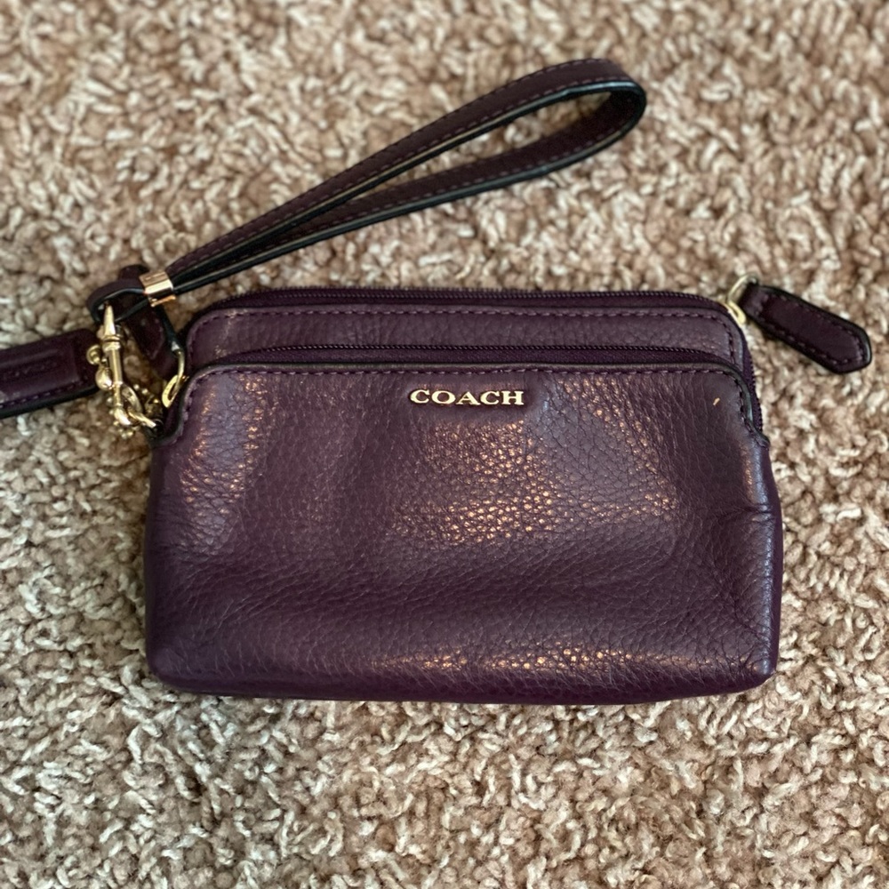 COACH Dark Purple Small Leather Wristlet